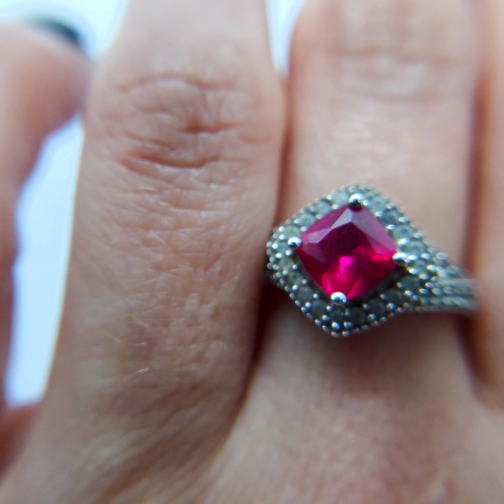 Lab Grown Ruby In 925 Silver And White Sapphires - image 2